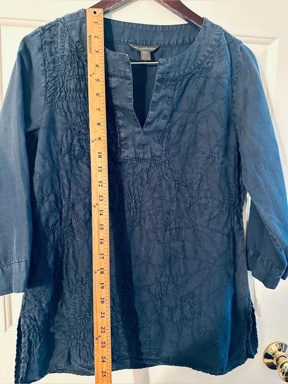 TOMMY BAHAMA Sm 100% LINEN Capsule Preppy Sustainable Embroidered Blue Tunic Top - Picture 5 of 10